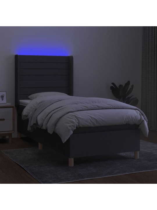 Atsperu gulta ar matraci, LED, tumši pelēks audums, 80x200 cm