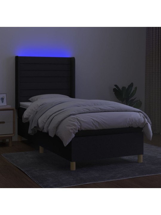 Atsperu gulta ar matraci, led, melns audums, 100x200 cm