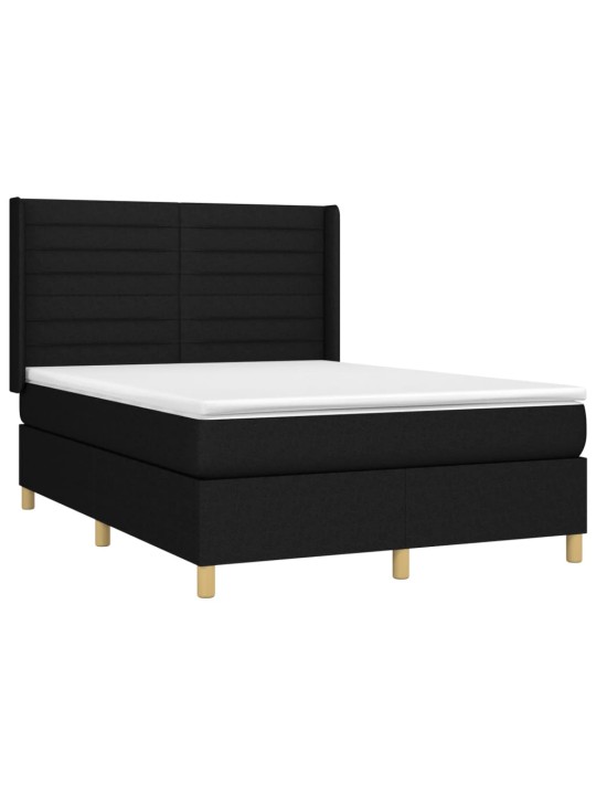 Atsperu gulta ar matraci, LED, melns audums, 140x190 cm