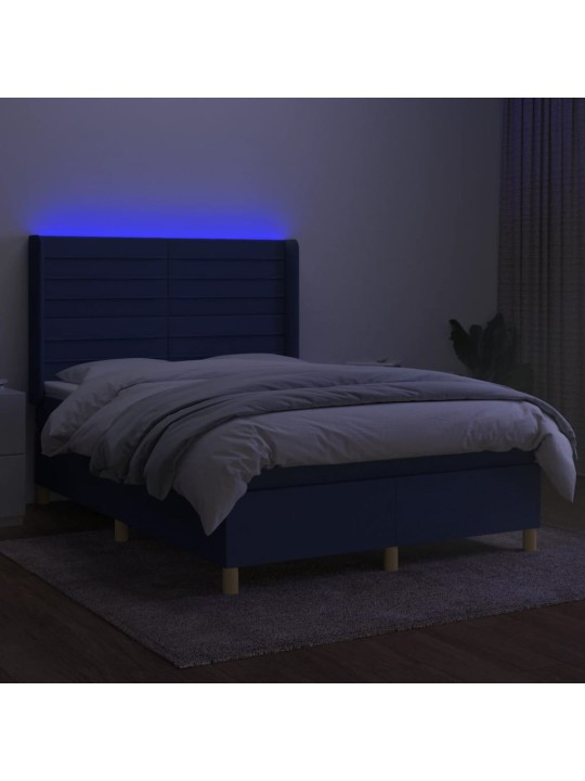 Atsperu gulta ar matraci, LED, zils audums, 140x190 cm
