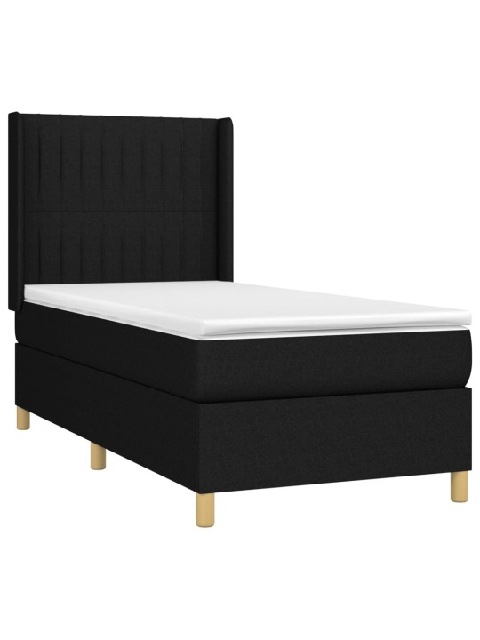 Atsperu gulta ar matraci, led, melns audums, 100x200 cm