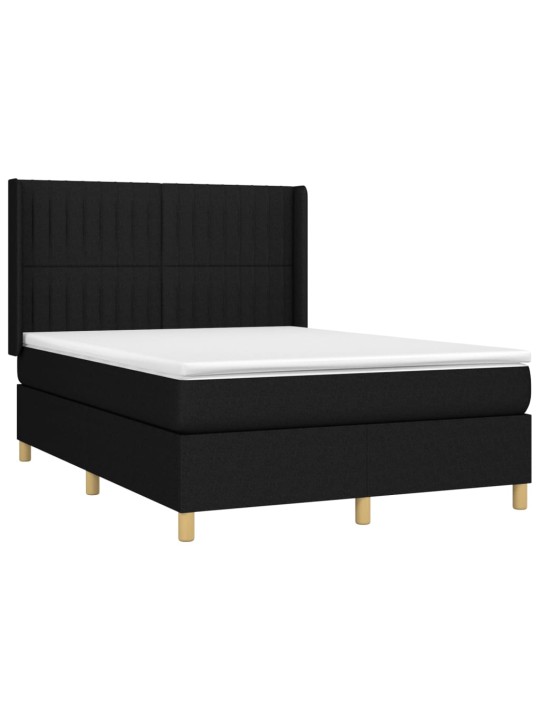 Atsperu gulta ar matraci, LED, melns audums, 140x190 cm