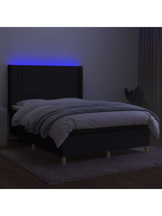 Atsperu gulta ar matraci, led, melns audums, 140x200 cm