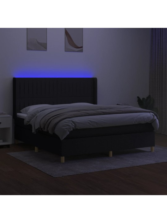 Atsperu gulta ar matraci, led, melns audums, 180x200 cm