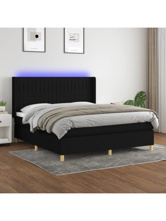 Atsperu gulta ar matraci, led, melns audums, 180x200 cm