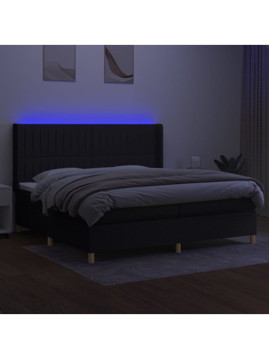 Atsperu gulta ar matraci, LED, melns audums, 200x200 cm