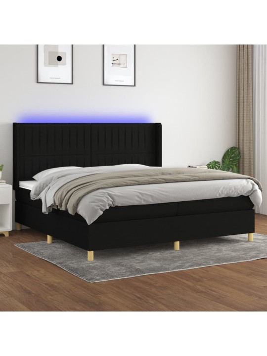 Atsperu gulta ar matraci, LED, melns audums, 200x200 cm