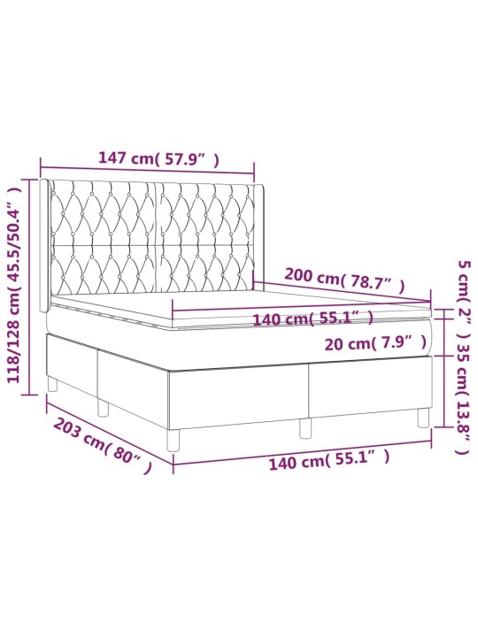 Atsperu gulta ar matraci, led, melns audums, 140x200 cm