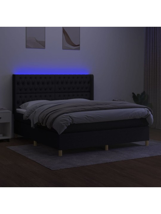 Atsperu gulta ar matraci, led, melns audums, 180x200 cm
