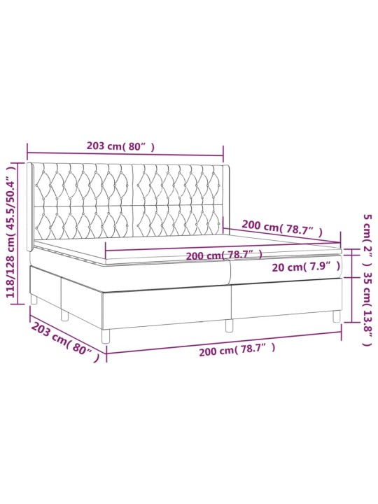 Atsperu gulta ar matraci, LED, melns audums, 200x200 cm