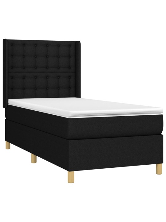 Atsperu gulta ar matraci, LED, melns audums, 90x190 cm