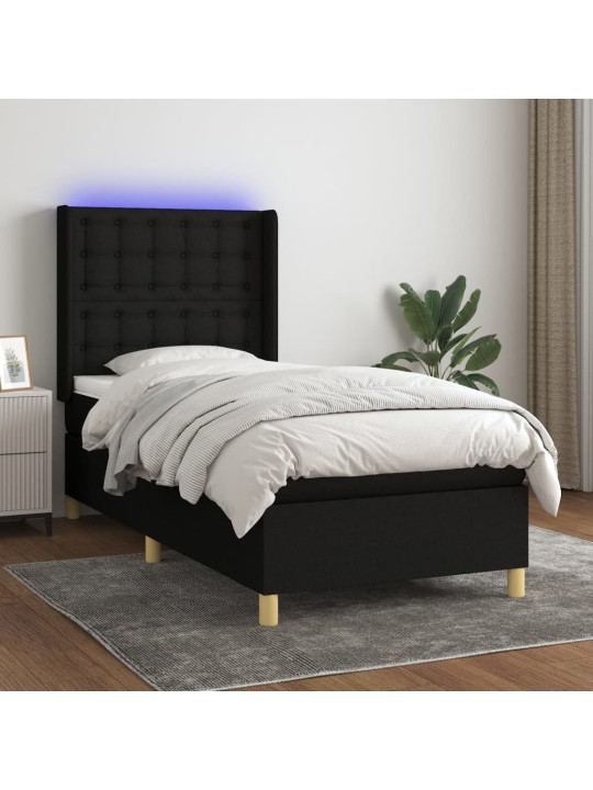 Atsperu gulta ar matraci, led, melns audums, 100x200 cm