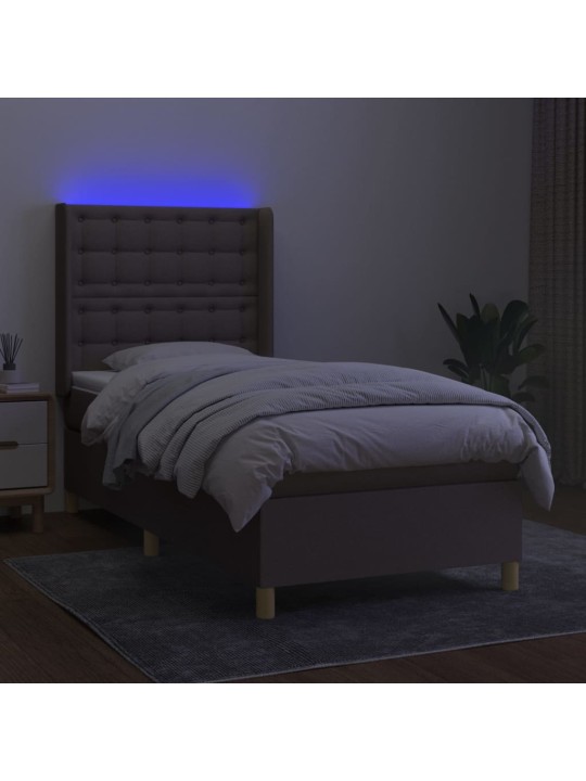 Atsperu gulta ar matraci, LED, pelēkbrūns audums, 100x200 cm