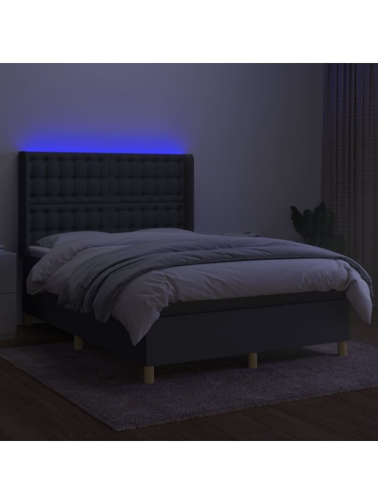 Atsperu gulta ar matraci, LED, tumši pelēks audums, 140x190 cm