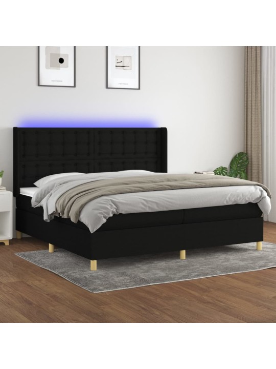 Atsperu gulta ar matraci, LED, melns audums, 200x200 cm