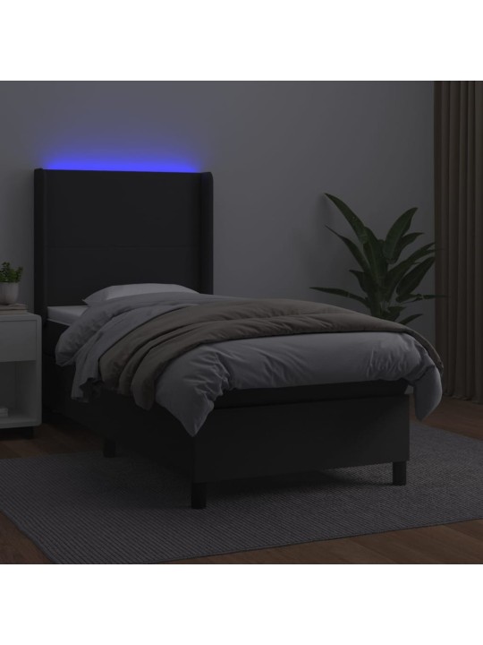 Atsperu gulta ar matraci, led, melna, 80x200 cm, mākslīgā āda