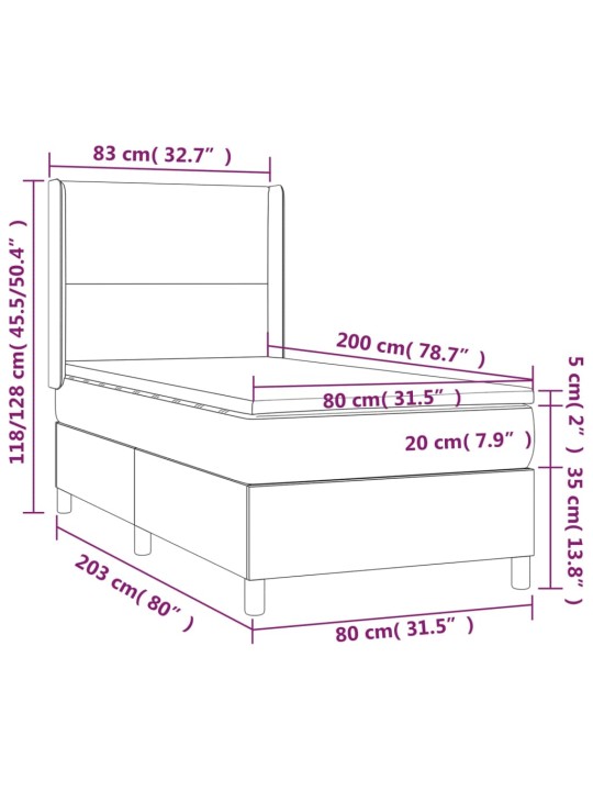 Atsperu gulta ar matraci, led, balta, 80x200 cm, mākslīgā āda