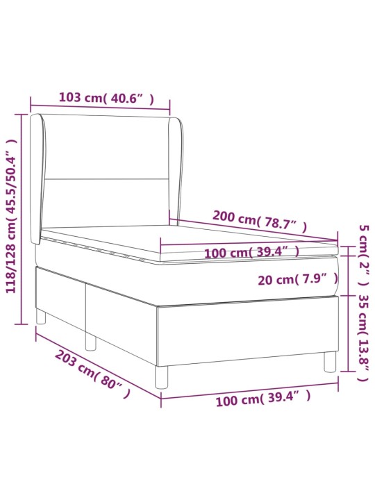 Atsperu gulta ar matraci, led, balta, 100x200 cm, mākslīgā āda