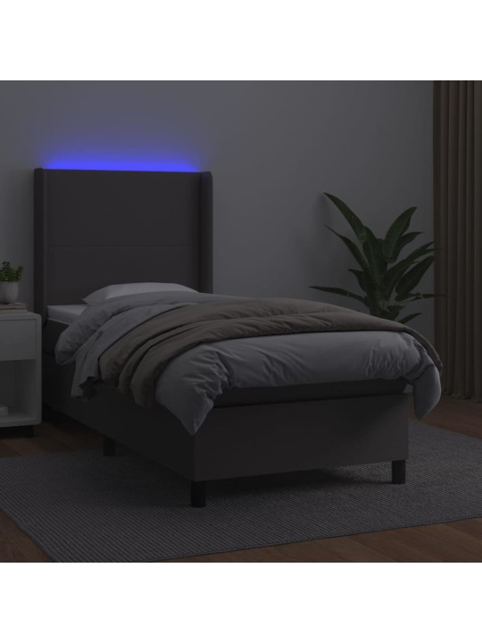 Atsperu gulta ar matraci, LED, pelēka, 100x200 cm, mākslīgā āda