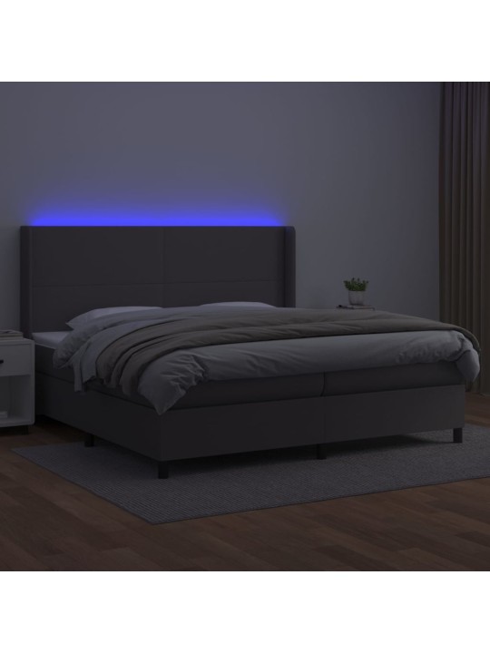 Atsperu gulta ar matraci, LED, pelēka, 200x200 cm, mākslīgā āda