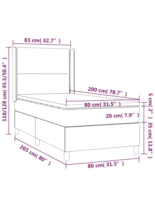 Atsperu gulta ar matraci, led, balta, 80x200 cm, mākslīgā āda