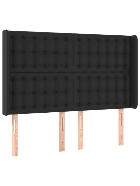 Atsperu gulta ar matraci, LED, melna, 140x190 cm, mākslīgā āda