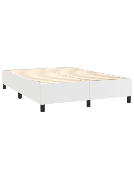 Atsperu gulta ar matraci, led, balta, 140x200 cm, mākslīgā āda