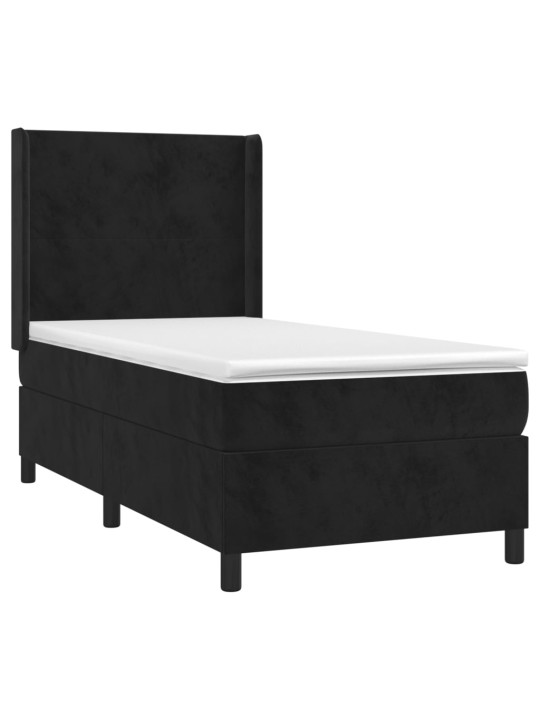 Atsperu gulta ar matraci, LED, melns samts, 90x190 cm