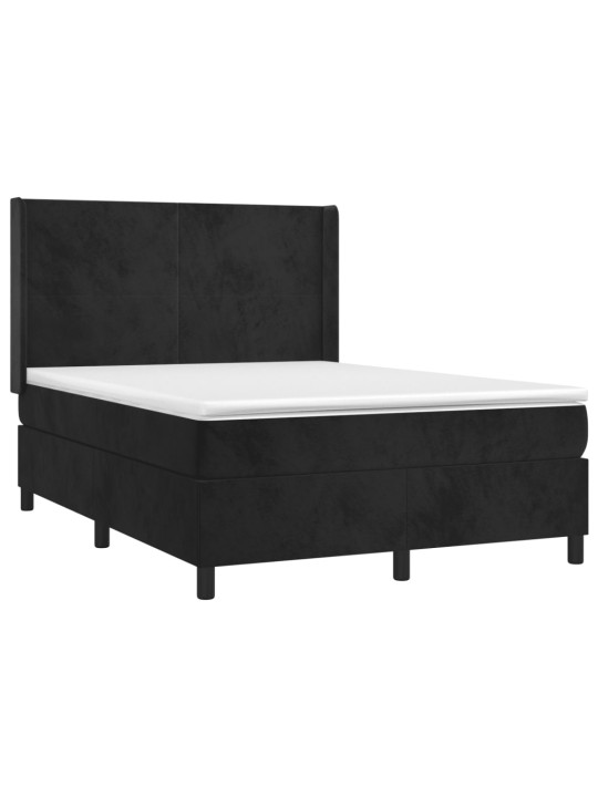 Atsperu gulta ar matraci, LED, melns samts, 140x190 cm