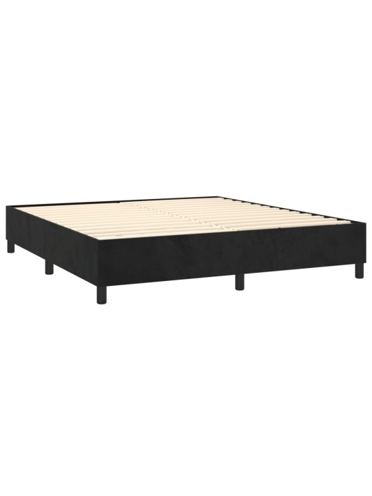 Atsperu gulta ar matraci, LED, melns samts, 160x200 cm