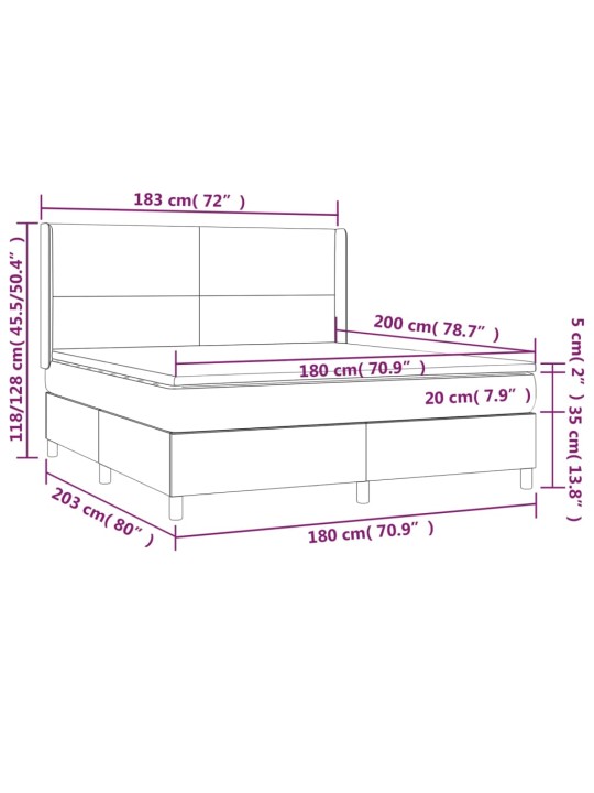 Atsperu gulta ar matraci, LED, melns samts, 180x200 cm