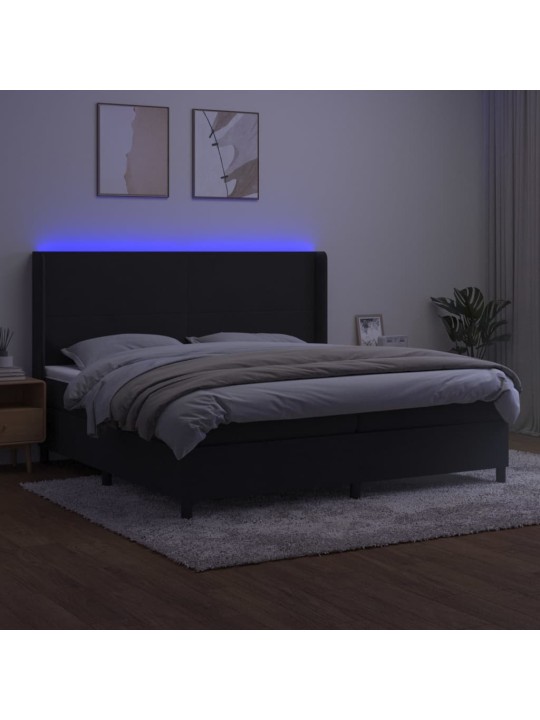 Atsperu gulta ar matraci, LED, melns samts, 200x200 cm