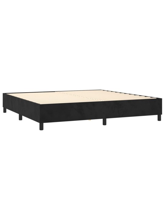 Atsperu gulta ar matraci, LED, melns samts, 200x200 cm