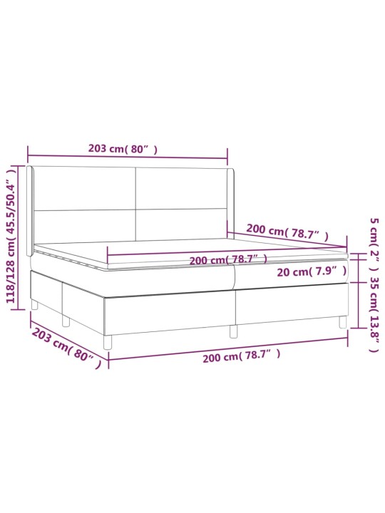 Atsperu gulta ar matraci, LED, melns samts, 200x200 cm