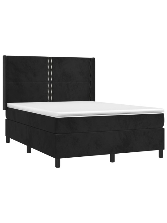 Atsperu gulta ar matraci, LED, melns samts, 140x190 cm