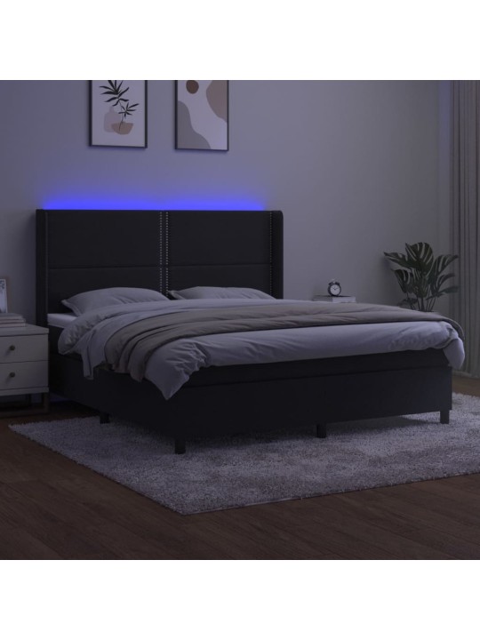 Atsperu gulta ar matraci, LED, melns samts, 180x200 cm