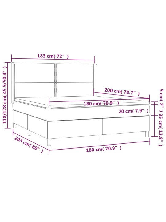 Atsperu gulta ar matraci, LED, melns samts, 180x200 cm