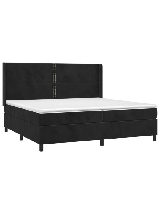 Atsperu gulta ar matraci, LED, melns samts, 200x200 cm