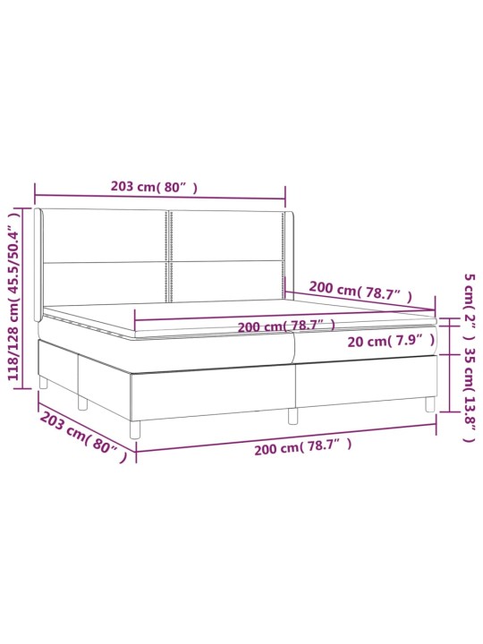 Atsperu gulta ar matraci, LED, melns samts, 200x200 cm