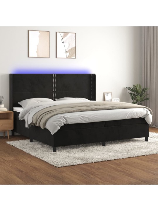 Atsperu gulta ar matraci, LED, melns samts, 200x200 cm