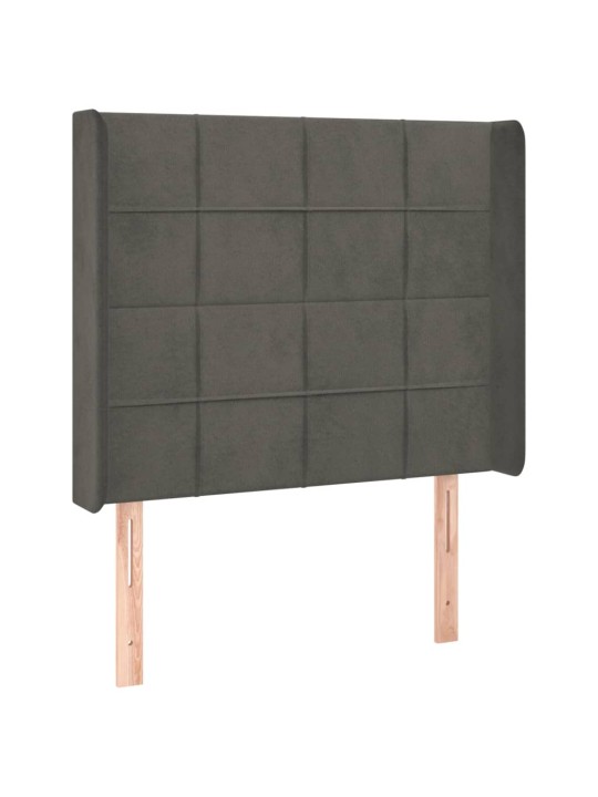 Atsperu gulta ar matraci, LED, tumši pelēks samts, 90x190 cm
