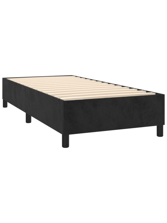 Atsperu gulta ar matraci, LED, melns samts, 90x200 cm