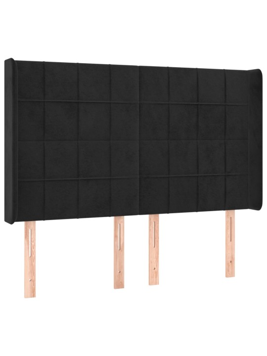 Atsperu gulta ar matraci, LED, melns samts, 140x190 cm