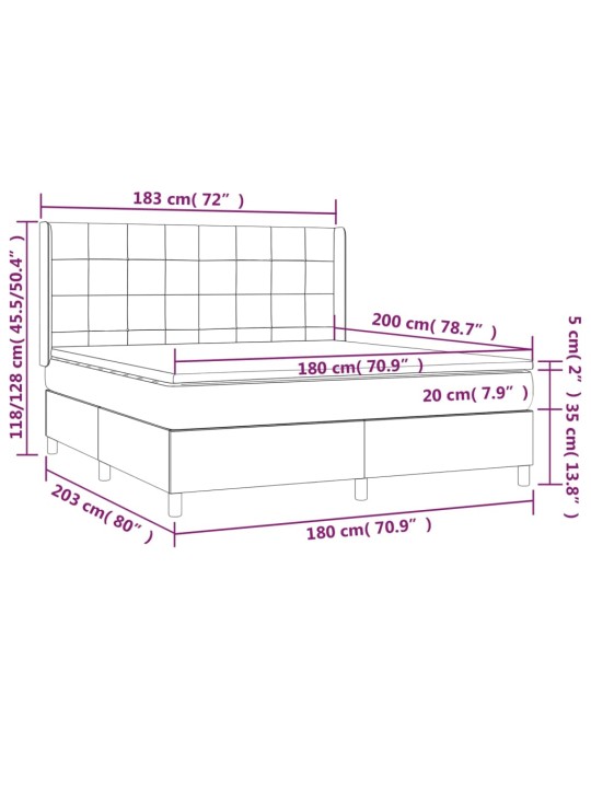 Atsperu gulta ar matraci, LED, melns samts, 180x200 cm