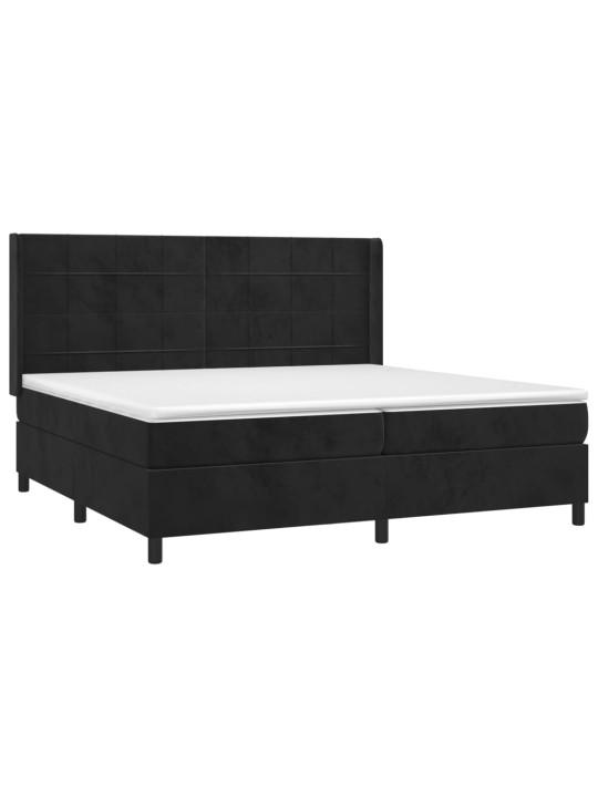 Atsperu gulta ar matraci, LED, melns samts, 200x200 cm