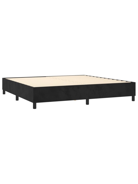 Atsperu gulta ar matraci, LED, melns samts, 200x200 cm