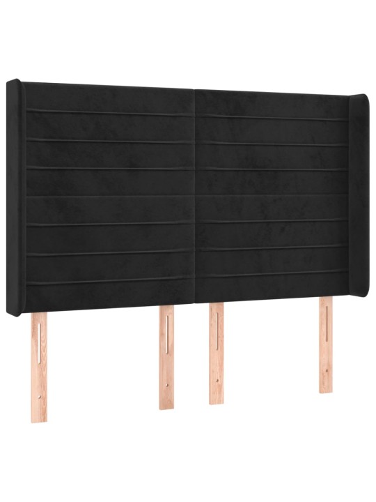 Atsperu gulta ar matraci, LED, melns samts, 140x200 cm