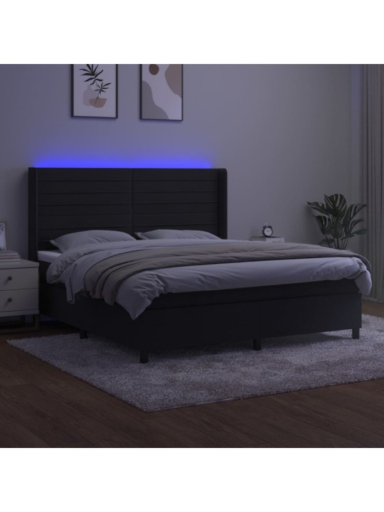 Atsperu gulta ar matraci, LED, melns samts, 160x200 cm