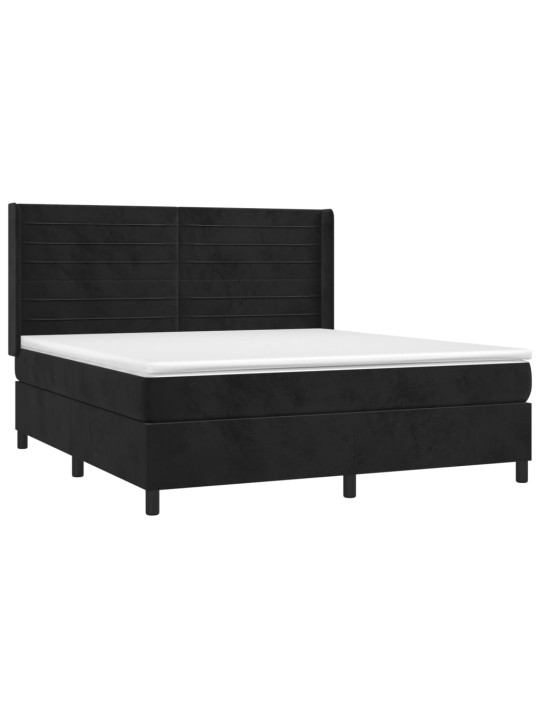 Atsperu gulta ar matraci, LED, melns samts, 160x200 cm
