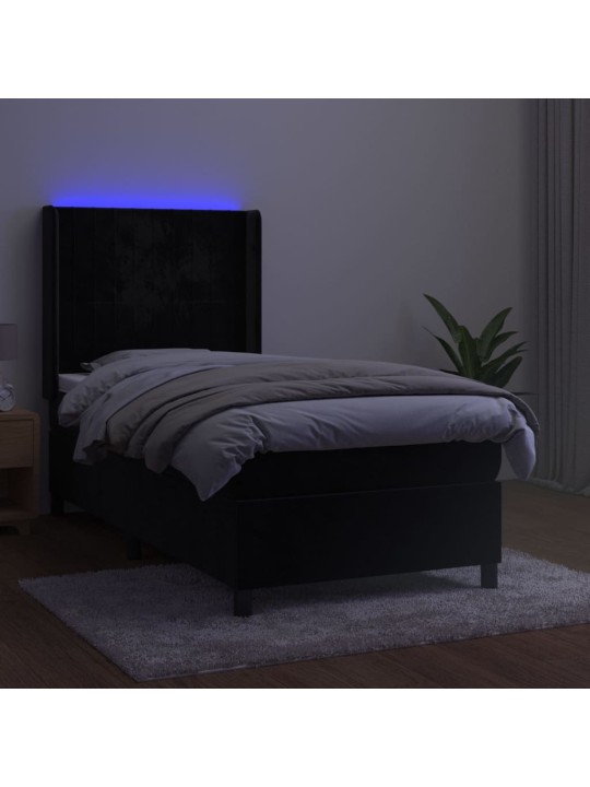 Atsperu gulta ar matraci, LED, melns samts, 100x200 cm
